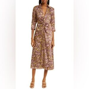❤️❤️ CINQ A SEPT DAYNA DESERT ROSE MULTI V-NECK MIDI DRESS❤️❤️